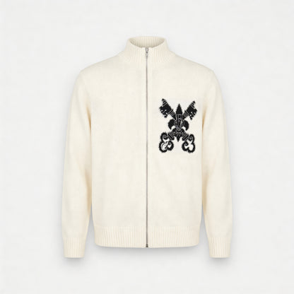 Bonvivant Crest Cardigan aus Baumwolle mit durchgehendem Reißverschluss und Stehkragen, Frontansicht
