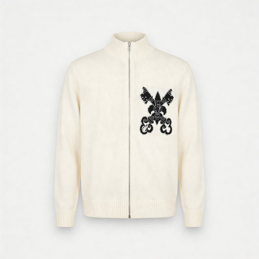 Bonvivant Crest Cardigan aus Baumwolle mit durchgehendem Reißverschluss und Stehkragen, Frontansicht